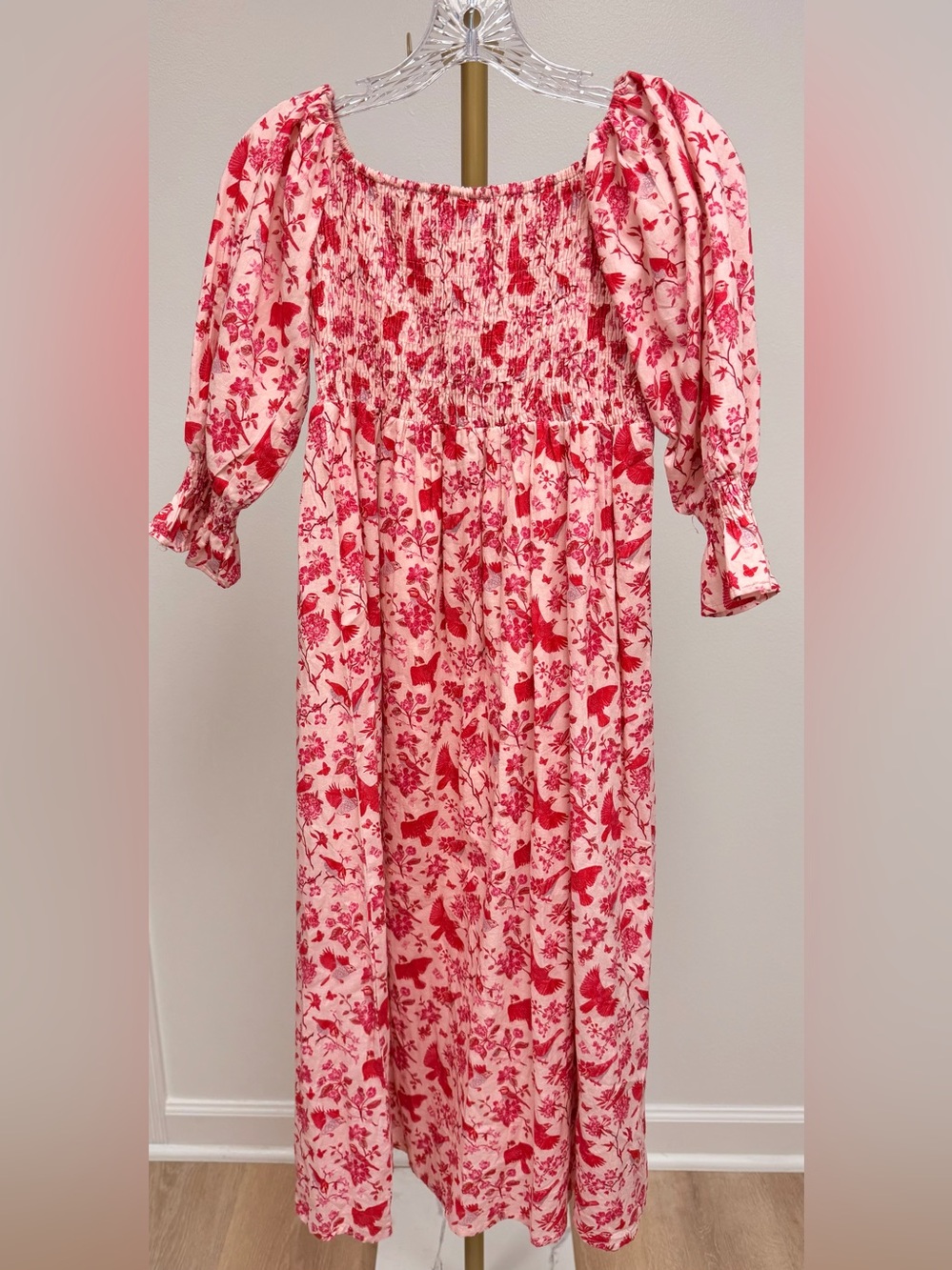 Victoria Dunn Pink and Red Floral Smocked Dress Size Small - Picture 4 of 5